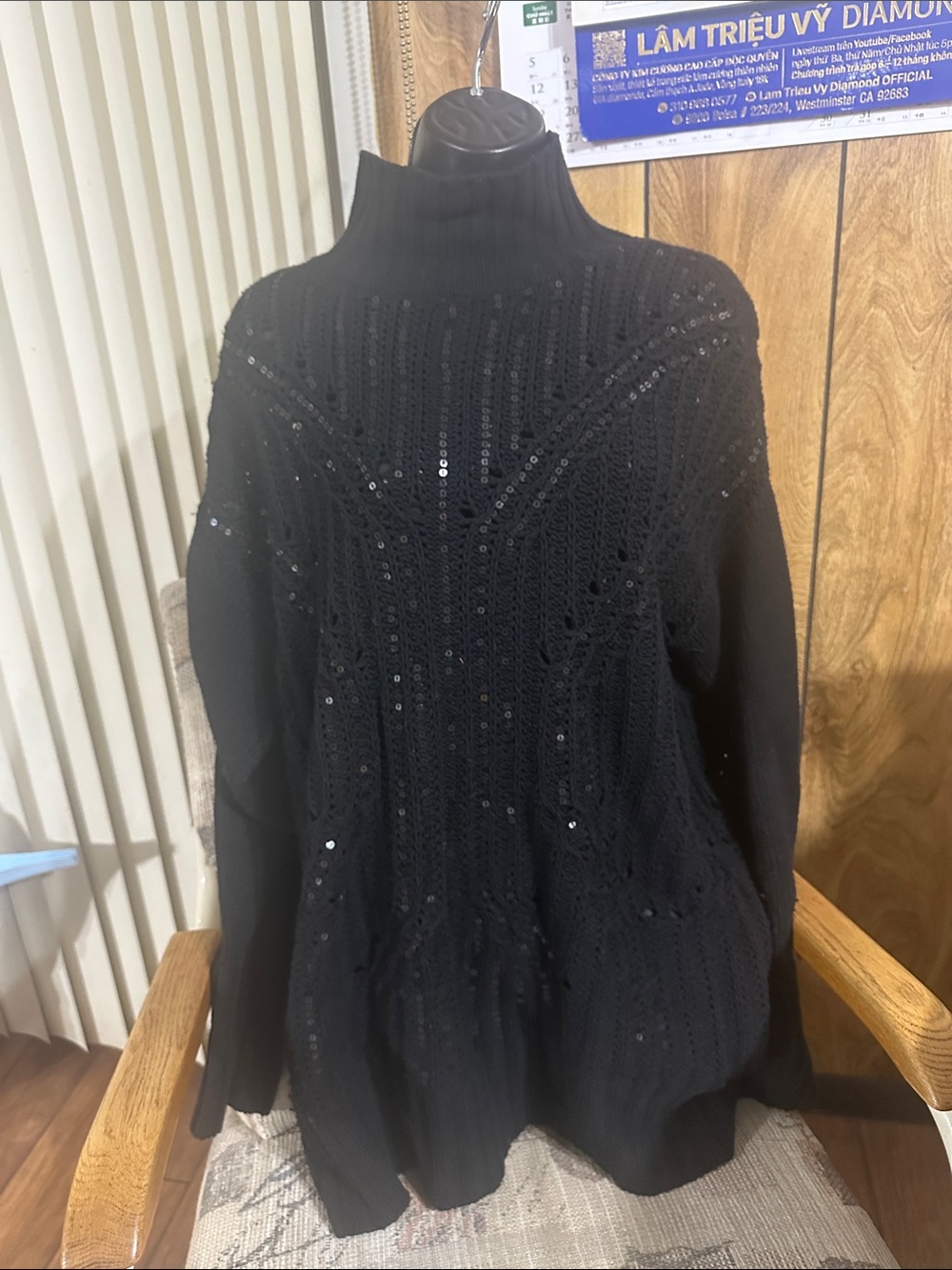 Women's Black Sequin Turtleneck Sweater dress